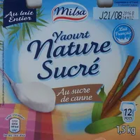 Yaourt nature sucré, au lait entier, au sucre de canne