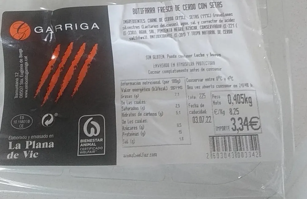 Butifarra cerdo setas