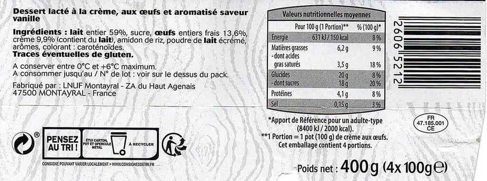 Petit pot de crème saveur vanille