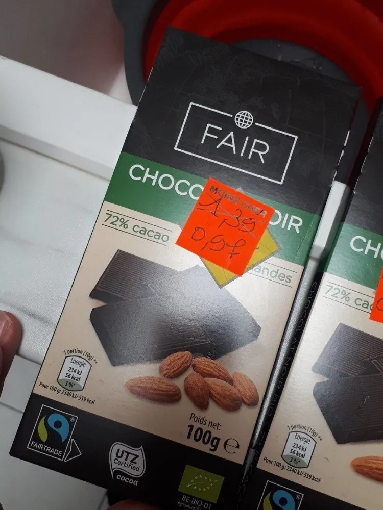 Chocolat noir bio aux éclats d'amande