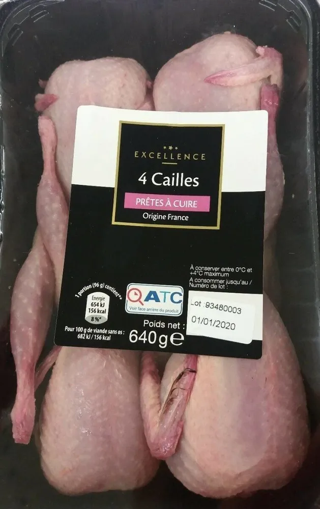 4 cailles prêtes à cuire