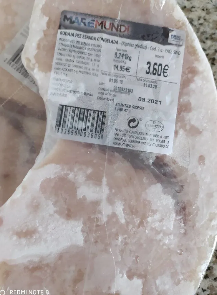 Rodaja pues espada congelada