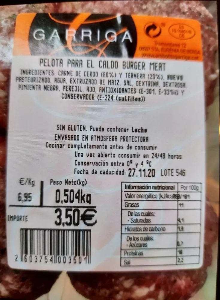 Pelota para el caldo burger meat