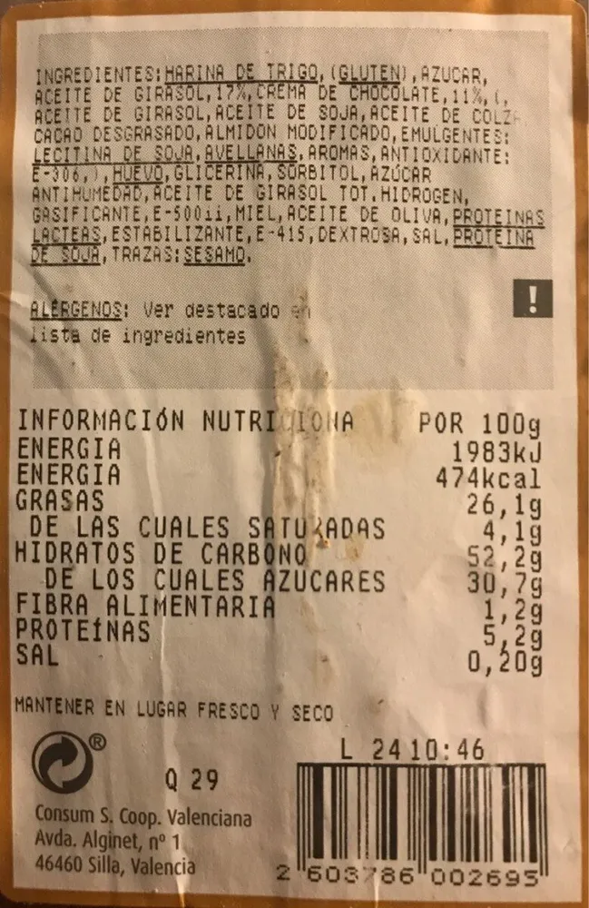 Coca rellena de cacao