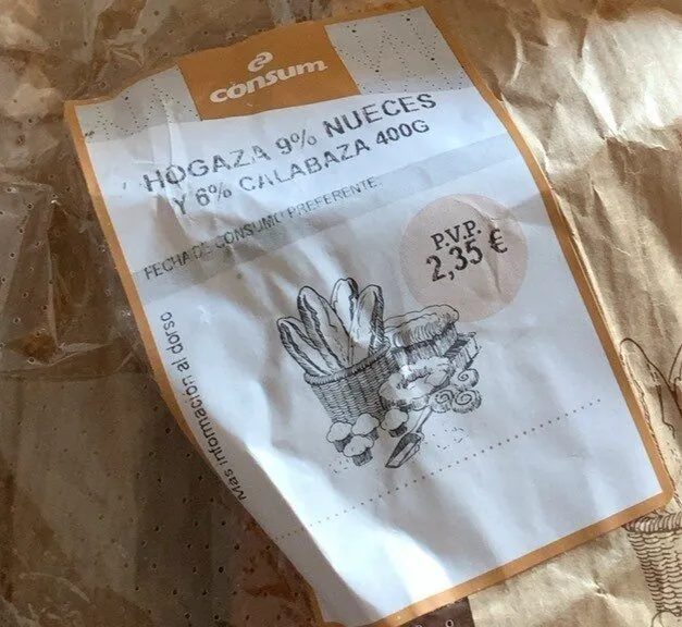 Pan de hogaza 9%nueces y 6%calabaza