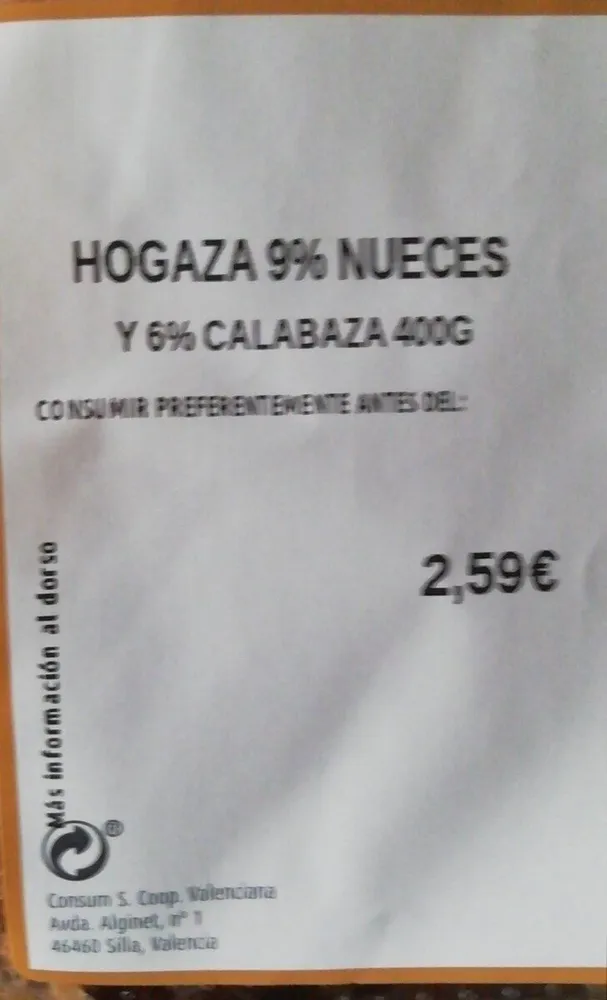 Hogaza9% nueces y 6%calabaza