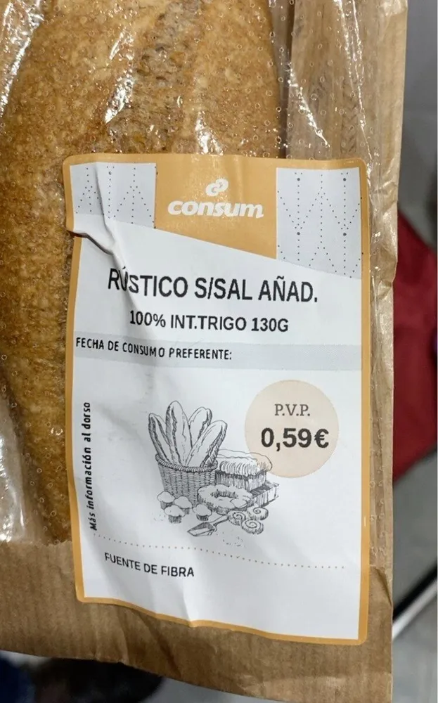Pan rústico sin sal añadida 100/100 integral