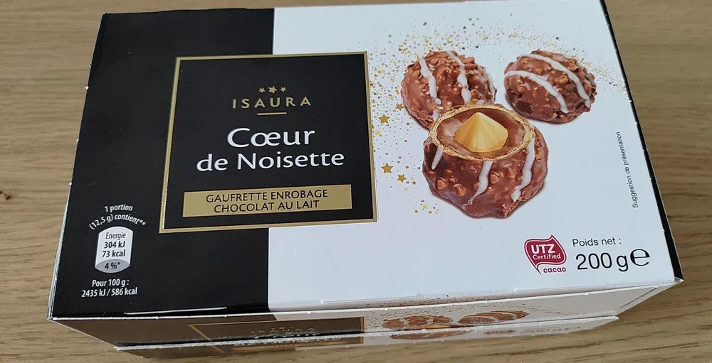 Cœur de noisette - Gaufrette enrobage chocolat au lait