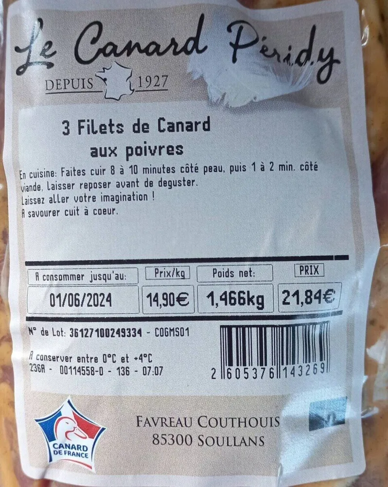 Filets de canard aux poivres
