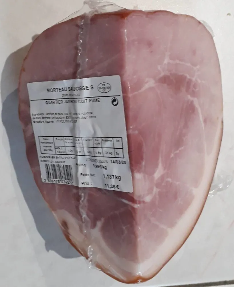 Quartier jambon cuit fumé