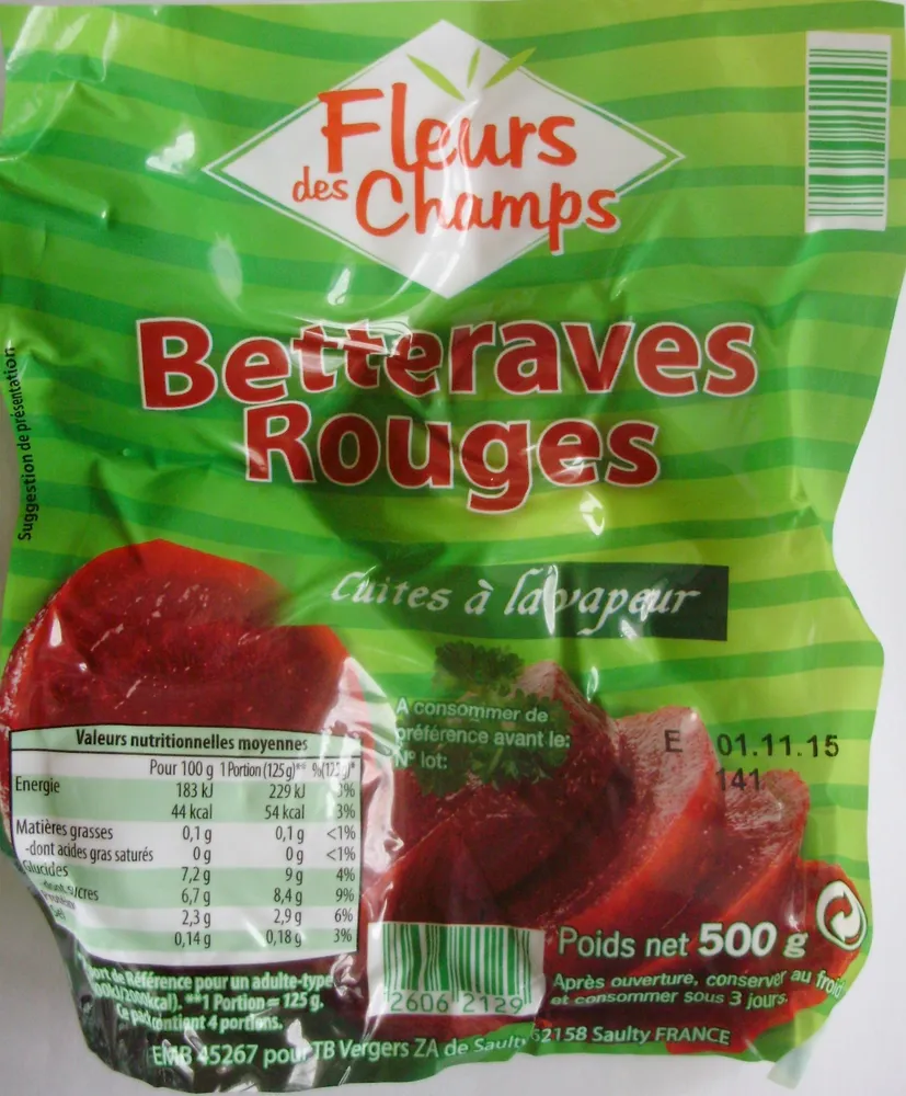 Betteraves rouges (Cuites à la vapeur)