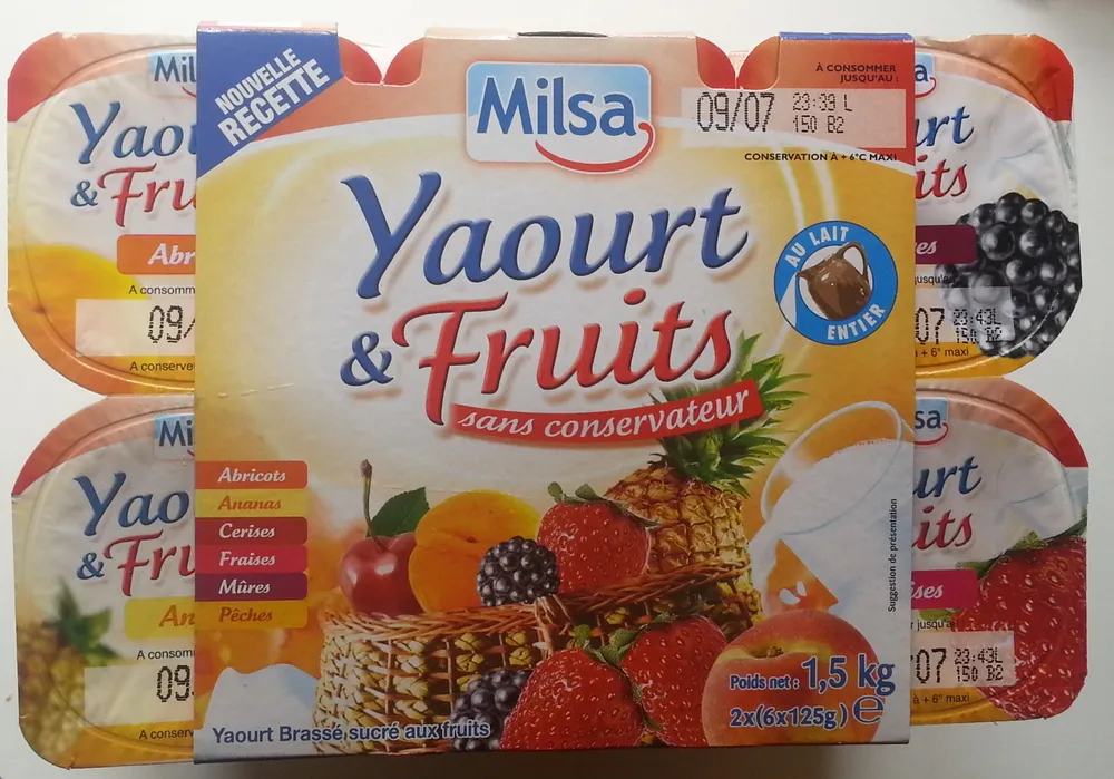 Yaourt & Fruits (Abricots, Ananas, Cerises, Fraises, Mûres, Pêches) 12 Pots