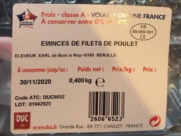 Émincés de filets de poulet