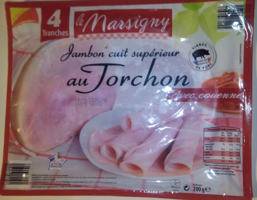 Jambon cuit supérieur au torchon - 4 tranches