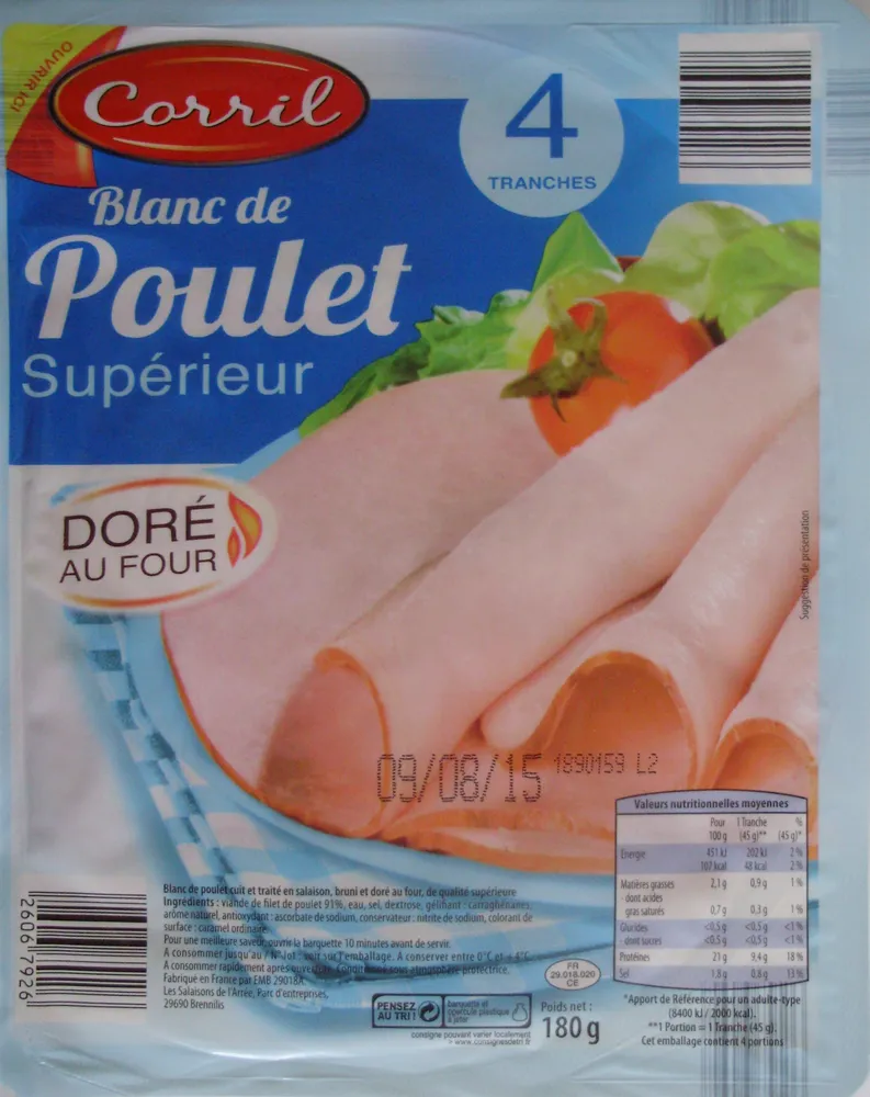 Blanc de Poulet Supérieur (Doré au Four) 4 Tranches