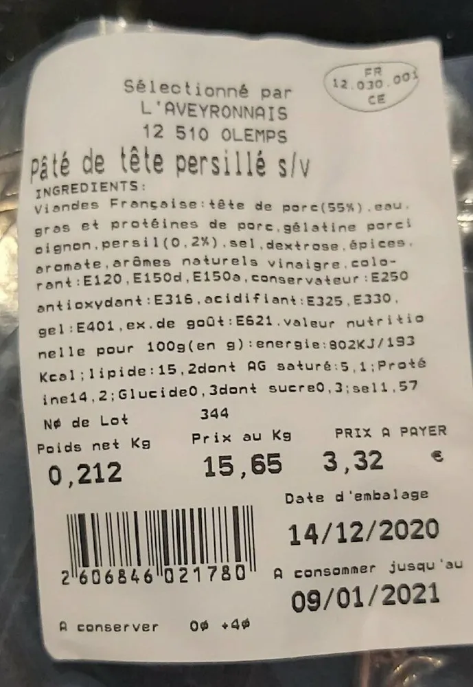 Pâté de tête persillée