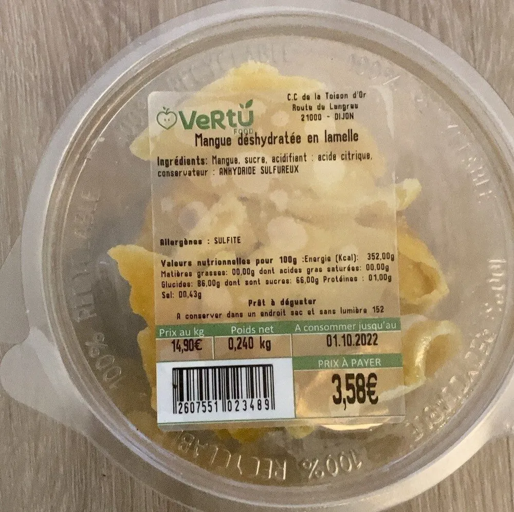 Mangue déshydratée en lamelle