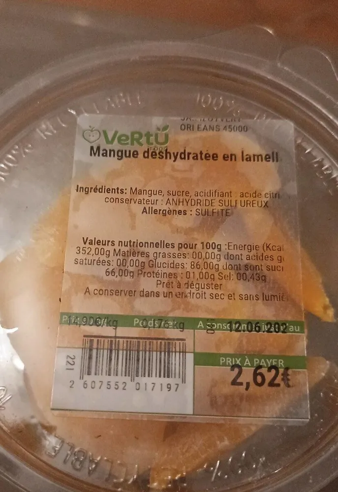 Mangue déshydratée en lamelle