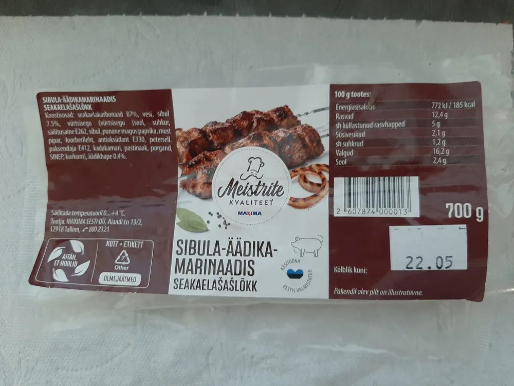 Sibula-äädikamarinaadis Seakaelašašlõkk