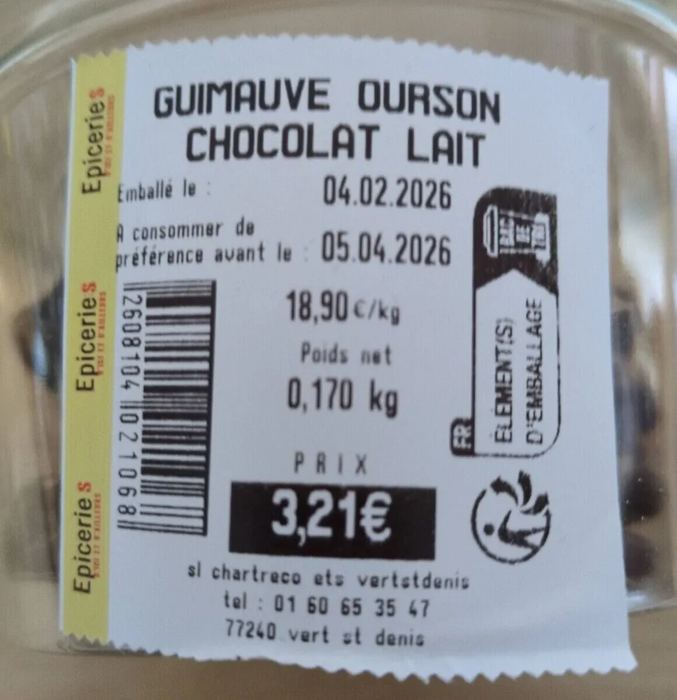Guimauve ourson chocolat lait