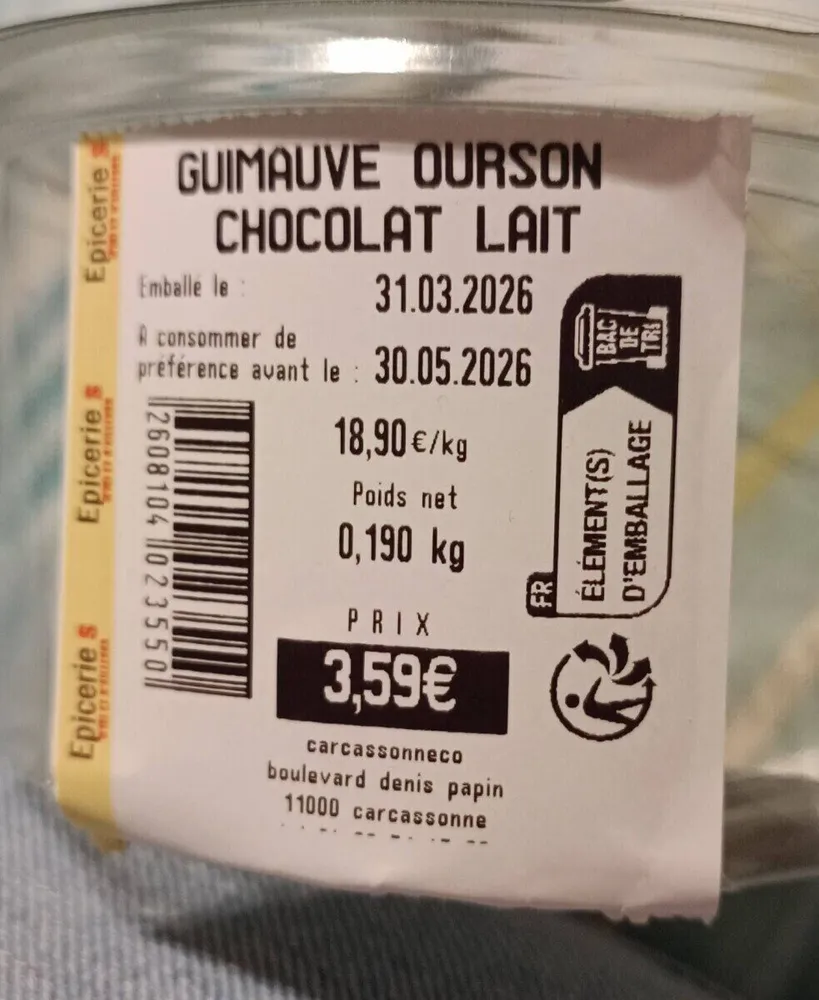 Guimauve ourson chocolat lait