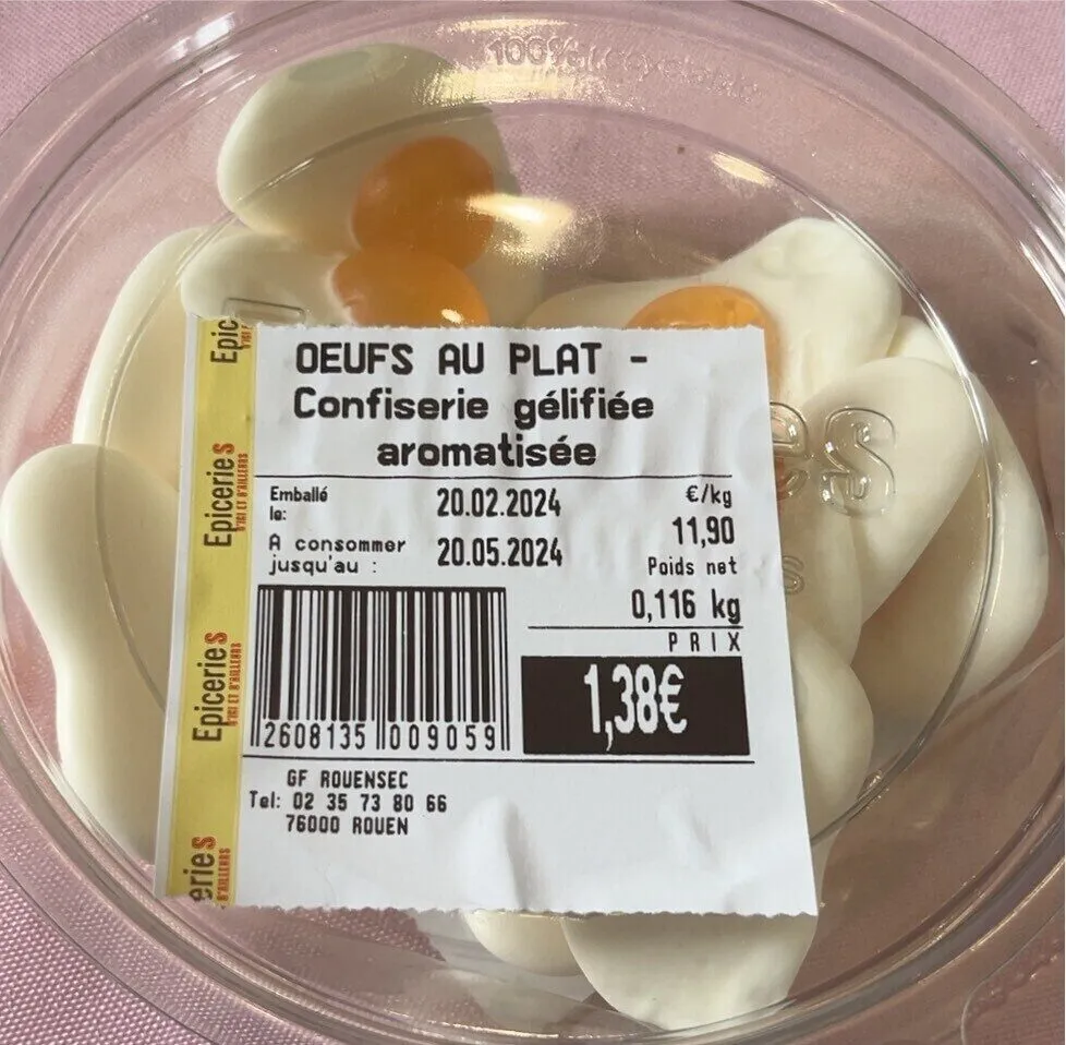 Oeufs au plat confiserie gélifiée aromatisée