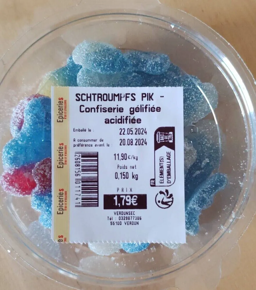 Schtroumpfs pik confiserie gélifiée acidifiée