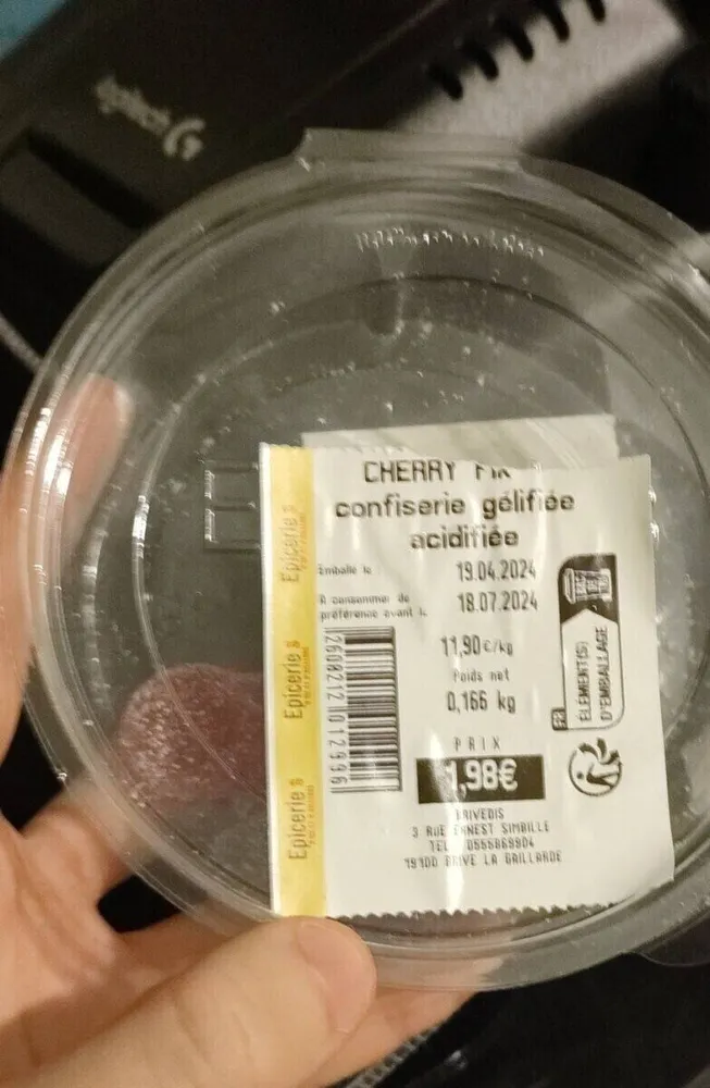 Cherry confiserie gélifiée acidifiée