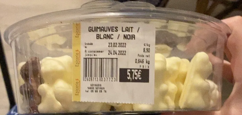 Guimauve chocolat noir blanc lait