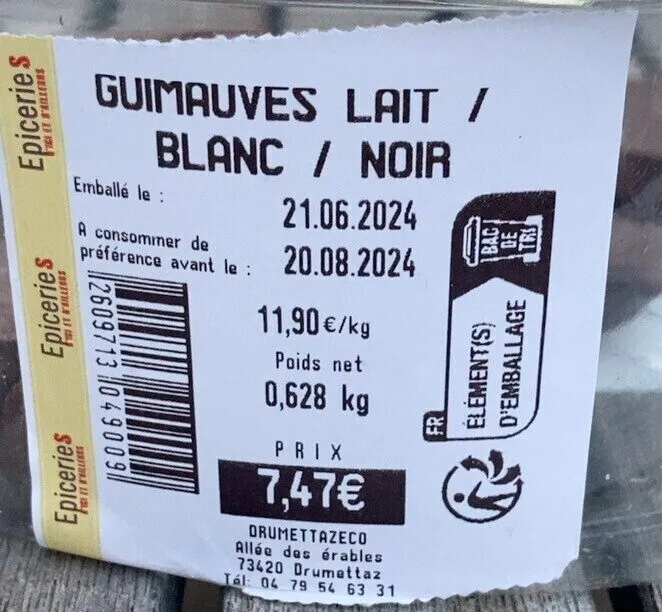 Guimauves Lait/ Blanc/ Noir