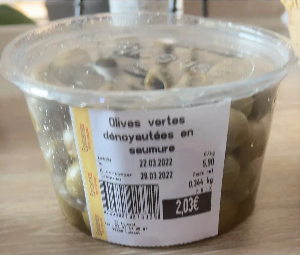 Olives vertes denoyautees en saumure