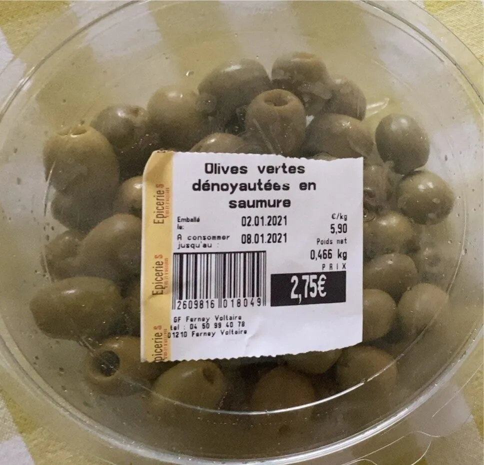 Olives vertes dénoyautées en saumure