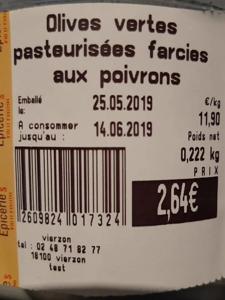 Olives vertes farcies poivrons