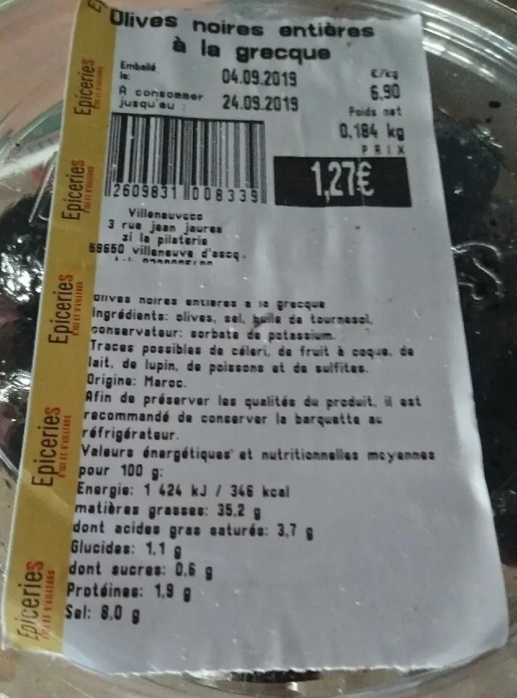 Olives noires entières à la grecque