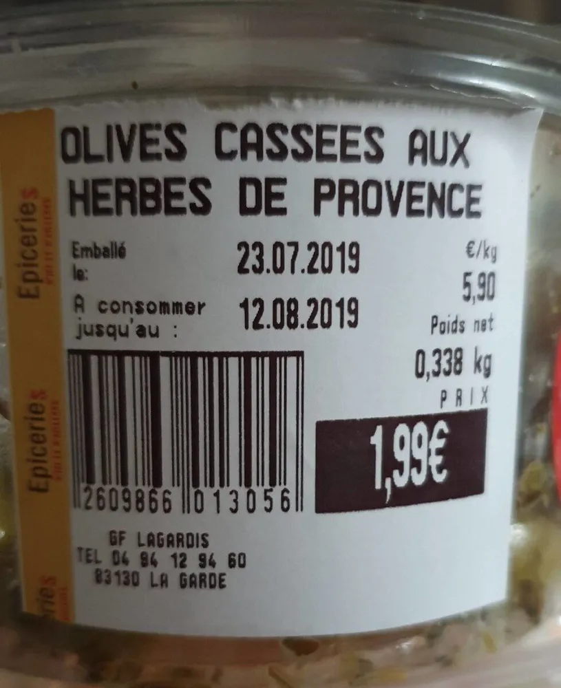 Olives cassées aux herbes de provence
