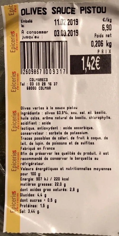 Olives sauce pistou