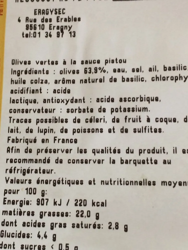 Olives sauce pistou