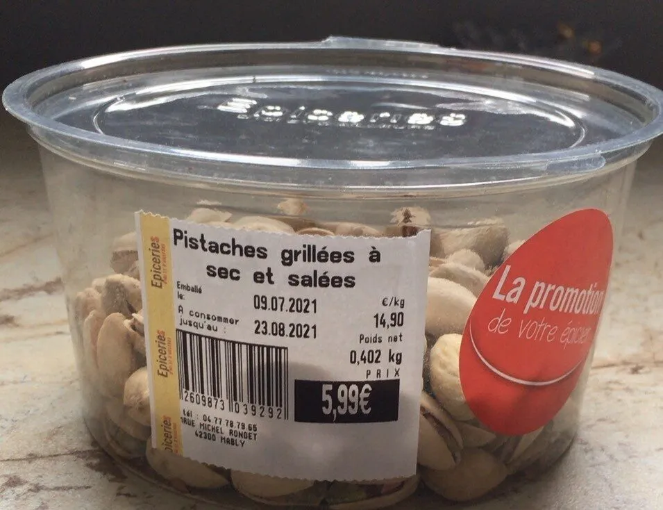 pistaches grillées à sec et salées