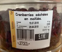 Cramberries séchées en moitiés