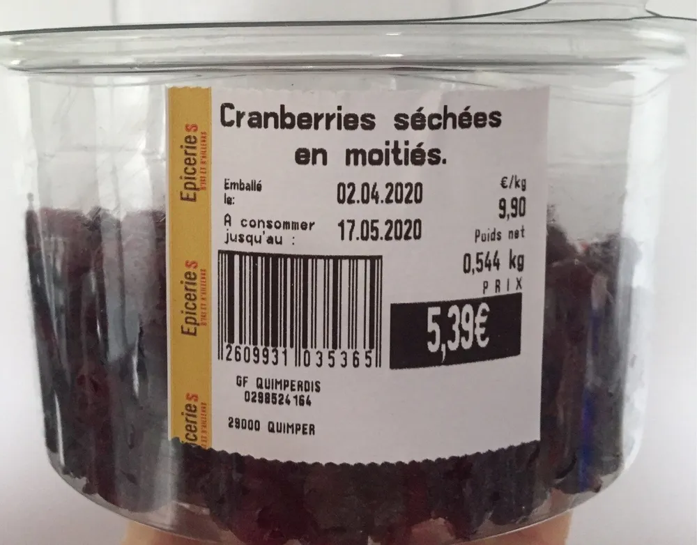 Cranberries séchés en moitiés
