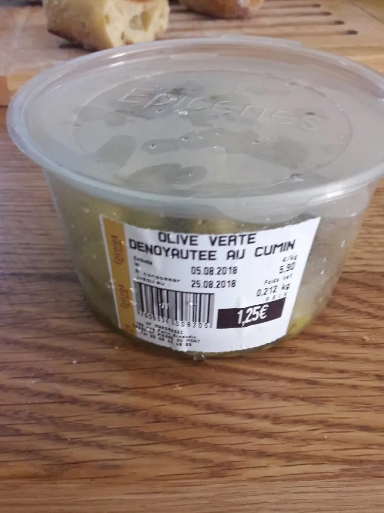 Olives vertes denoyautees au cumin
