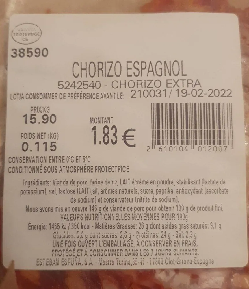 Chorizo espagnol en tranches