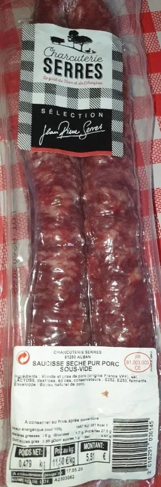 Saucisse sèche pur porc sous-vide