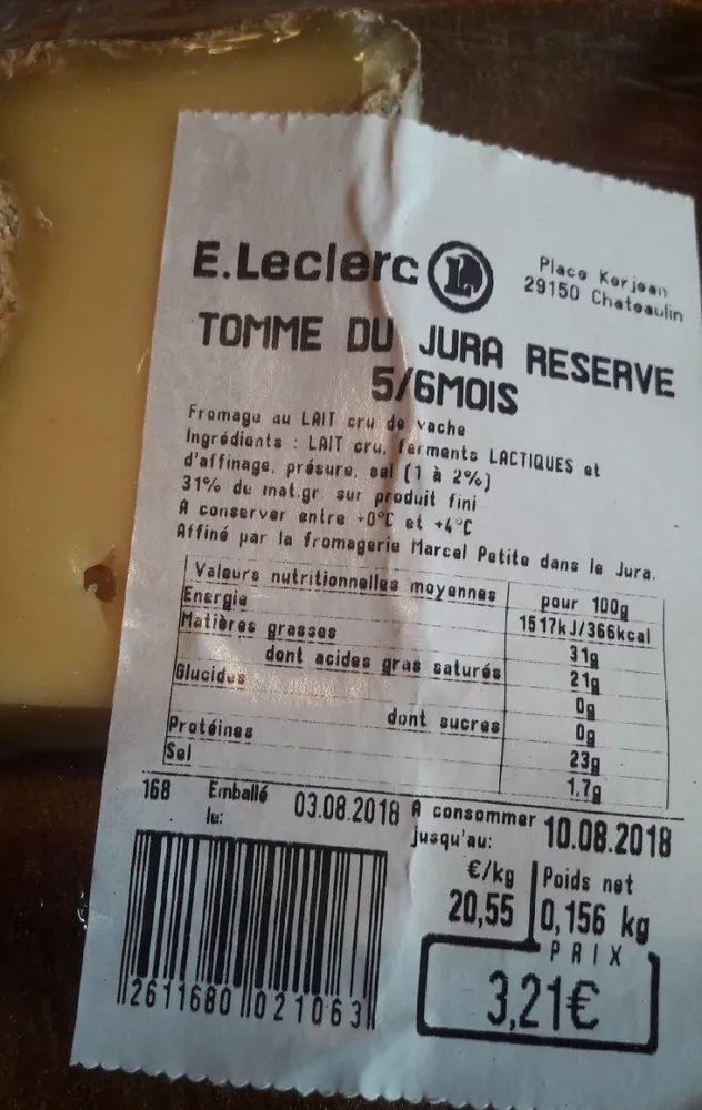 Tomme du Jura Reserve 6 mois