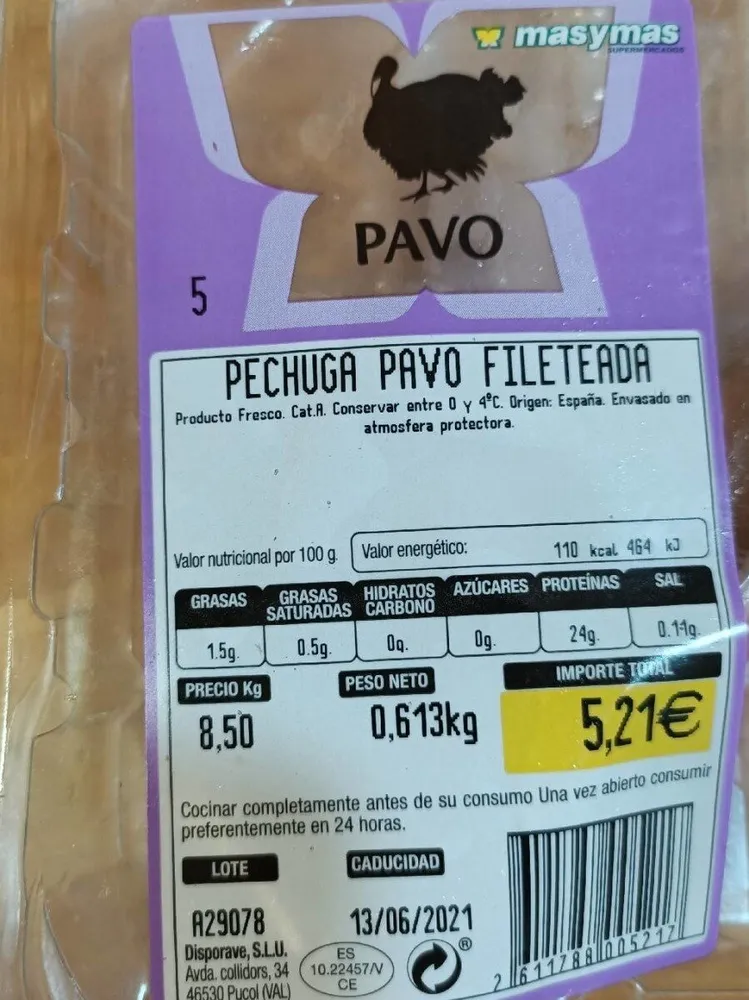 Pechuga pavo fileteada