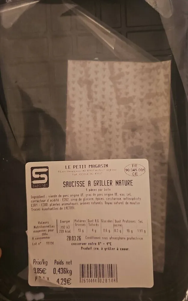 Saucisse à griller nature