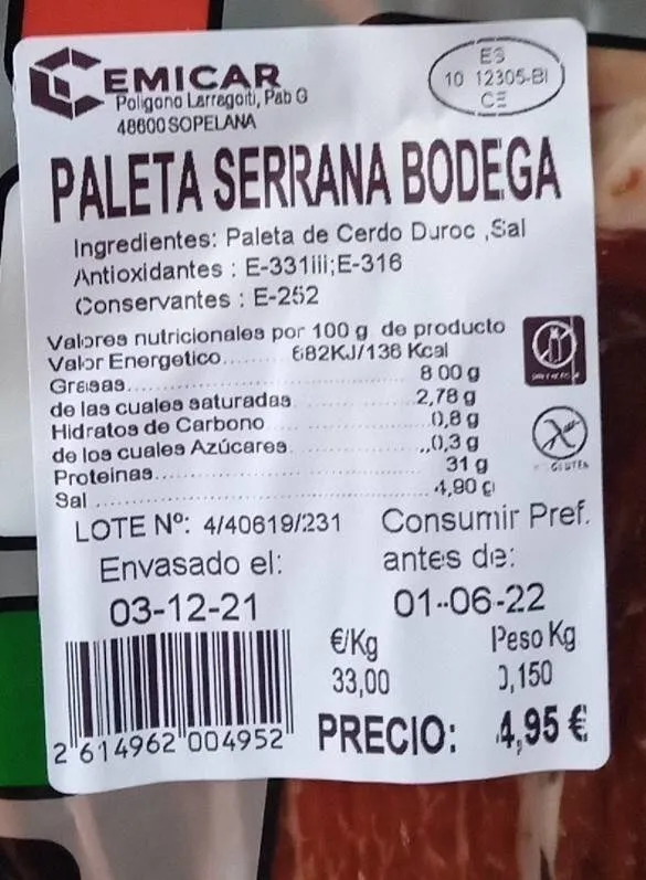 Paleta serrana bodega