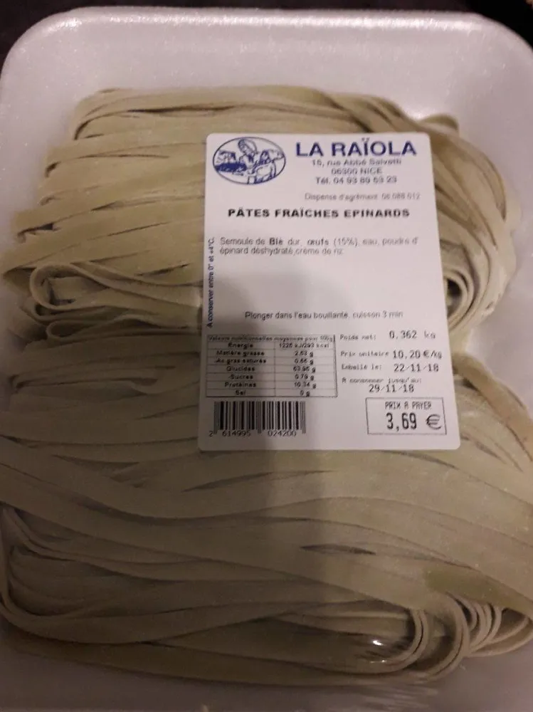 Pâtes fraîches epinards