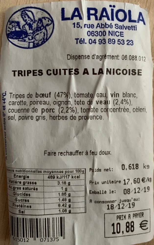 TRIPES CUITES A LA NICOISE