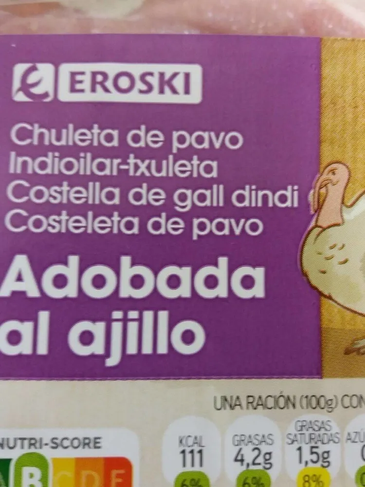 Chuleta de pavo adobada al ajillo
